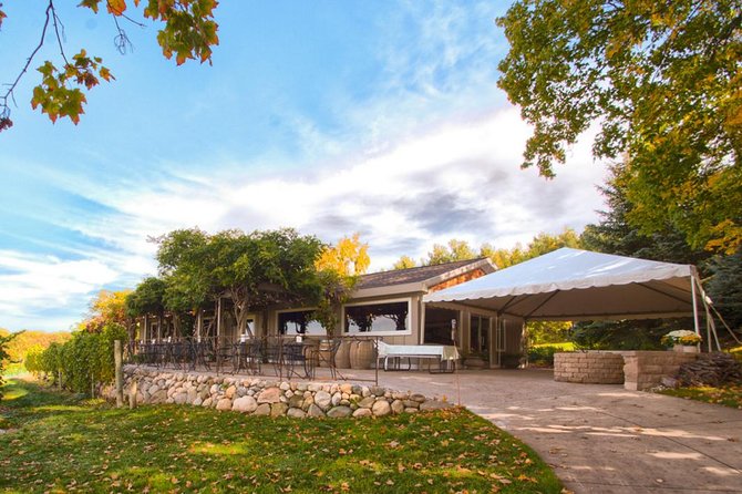 5-Hour Traverse City Wine Tour: 4 Wineries on Old Mission Peninsula - Brys Estate: estate views with a first-come lawn bar