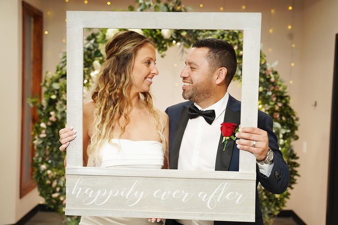 Las Vegas Wedding at The Little Vegas Chapel - Flowers, photos, and the Welcome sign