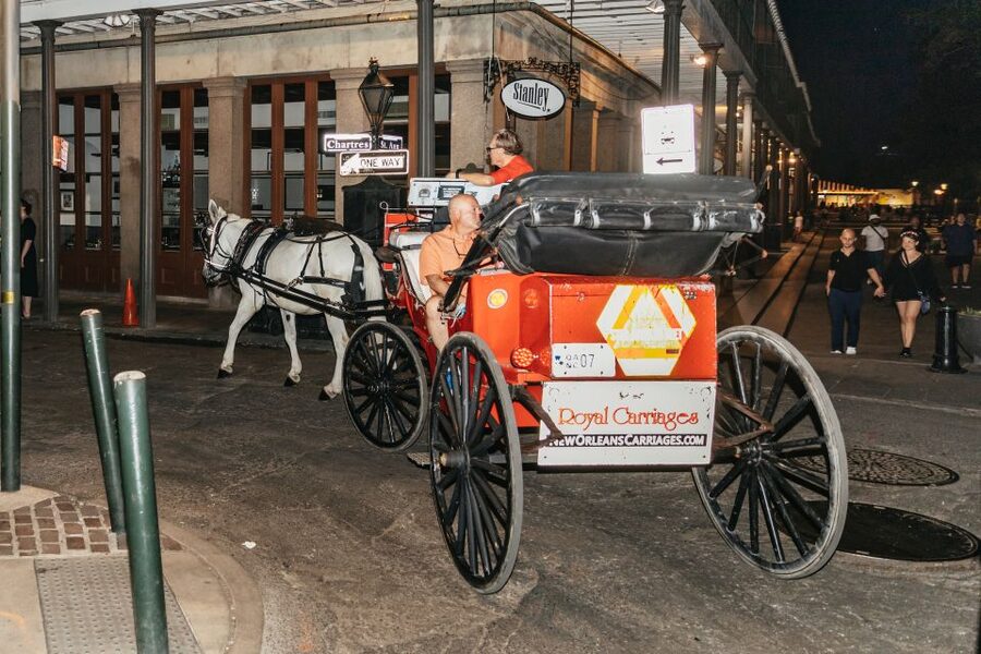 New Orleans: French Quarter Sightseeing Carriage Ride - The French Market, Bourbon Street, and crowded lanes