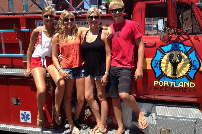 Vintage Fire Truck Sightseeing Tour of Portland Maine - Congress Street landmarks and grand Portland homes